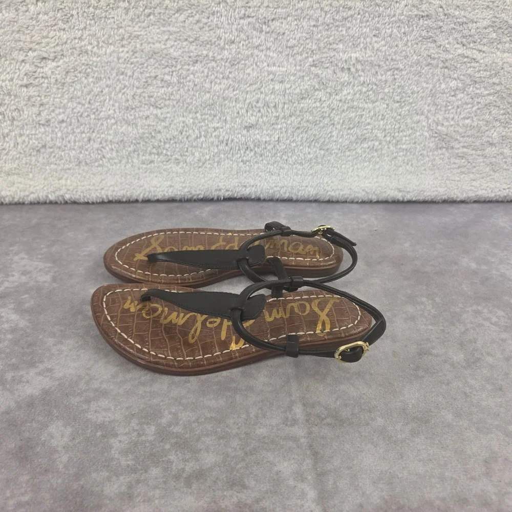 Sam Edelman Kids Gigi Thong Sandal Black Leather Flat Strappy Shoes 13M S2037